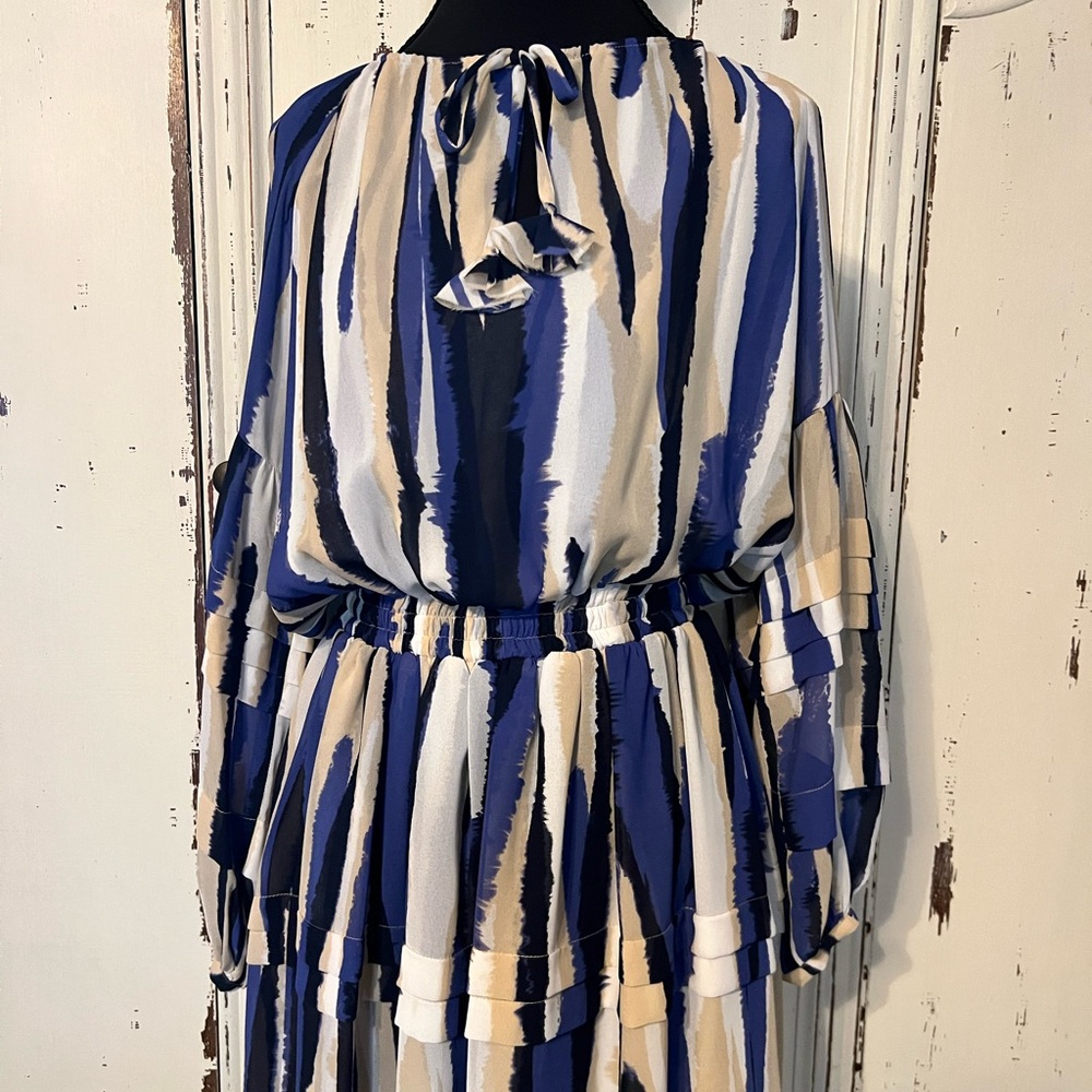 MISA Los Angeles Blue and Beige Dress